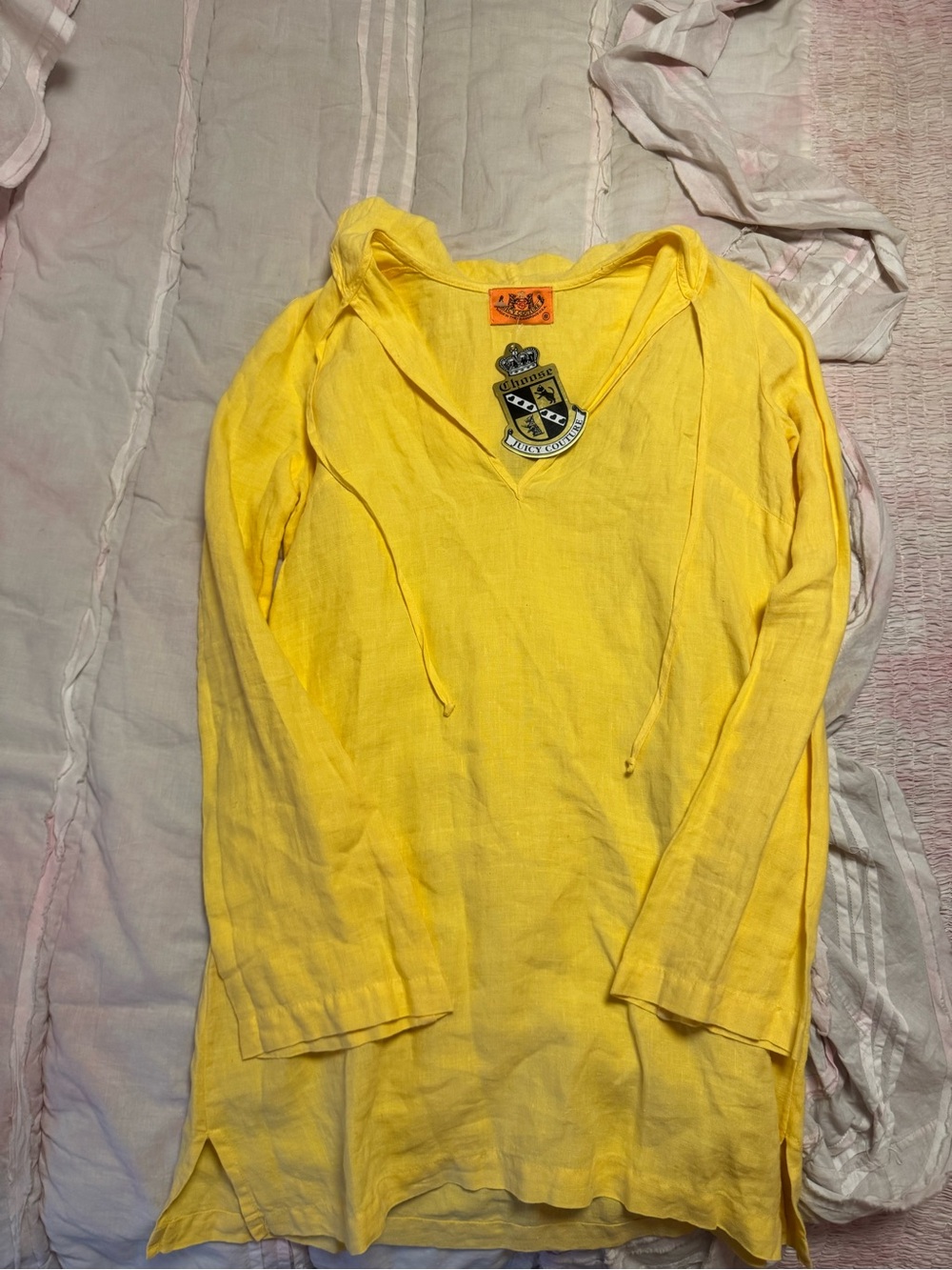 NWT vintage y2k Juicy couture yellow 100% linen tunic mini dress size S
